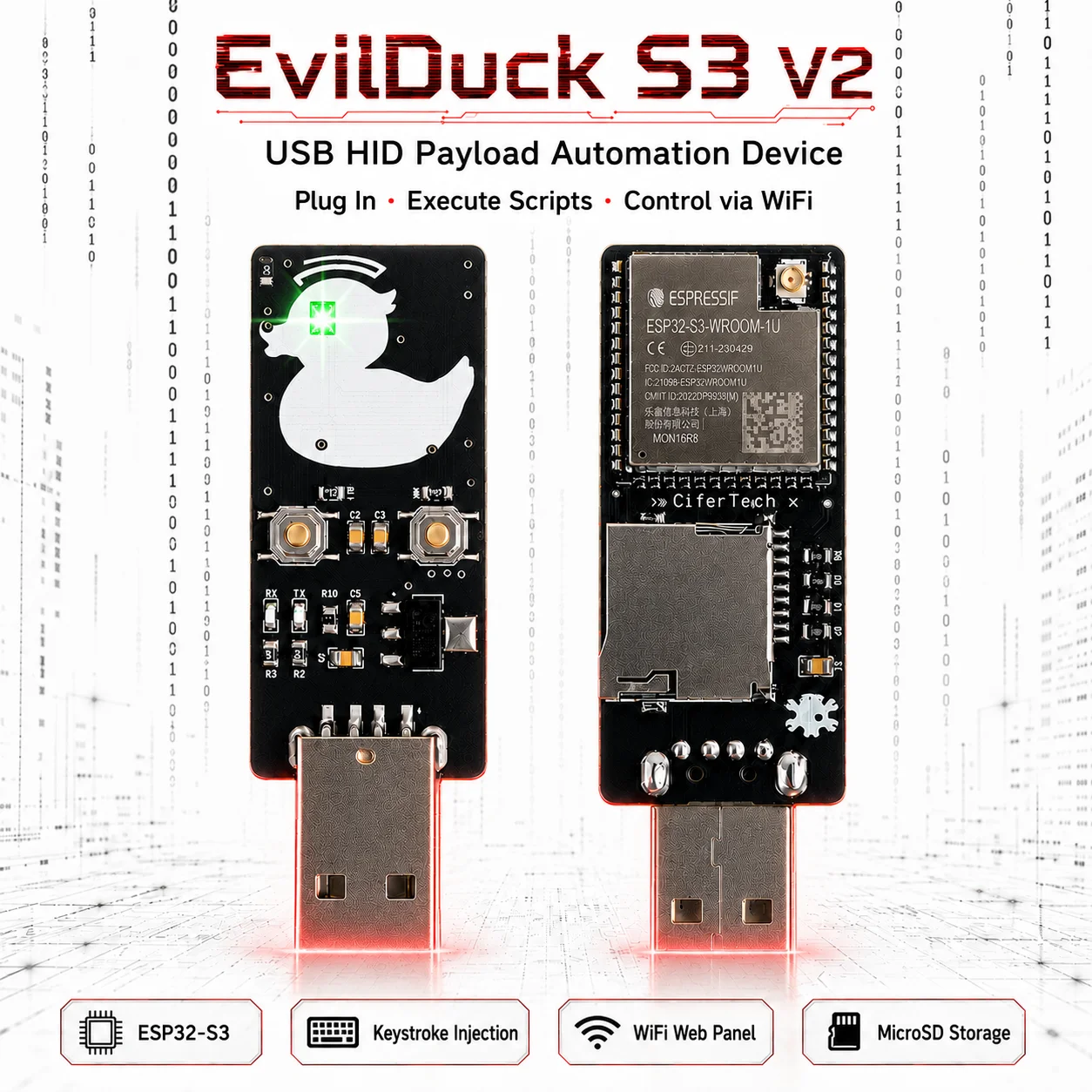 EvilDuck S3 V2 USB HID Payload Automation Board ESP32-S3 WiFi Web Panel MicroSD Autorun Script Tool for Win Linux Mac