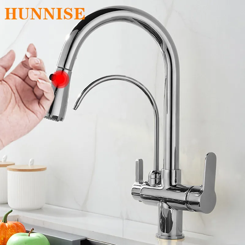 

Hot Cold Touch Filter Kitchen Faucets Quality Brass Pull Out Kitchen Mixer Tap Wall Mounted 3 Way Pull Down Touch Kitchen Faucet