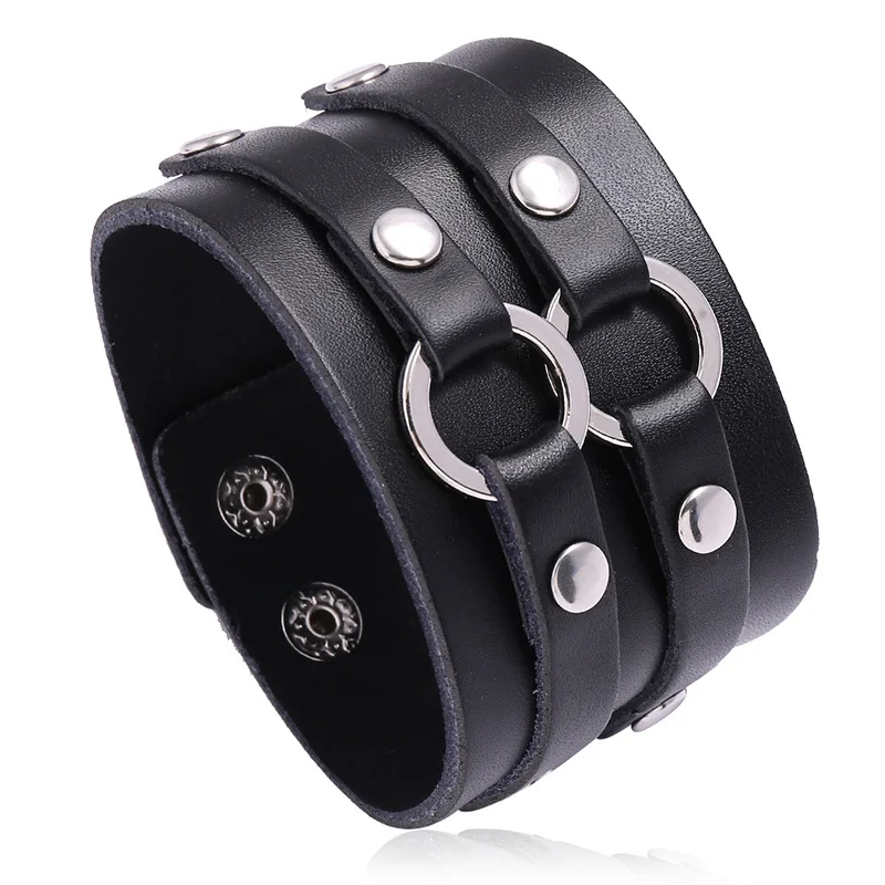 Newest Wide PU Leather Bracelet Punk Bracelet Adjustable Goth Cuff Bracelet Gothic Rivet Buckle Wristband For Women Mens Jewelry