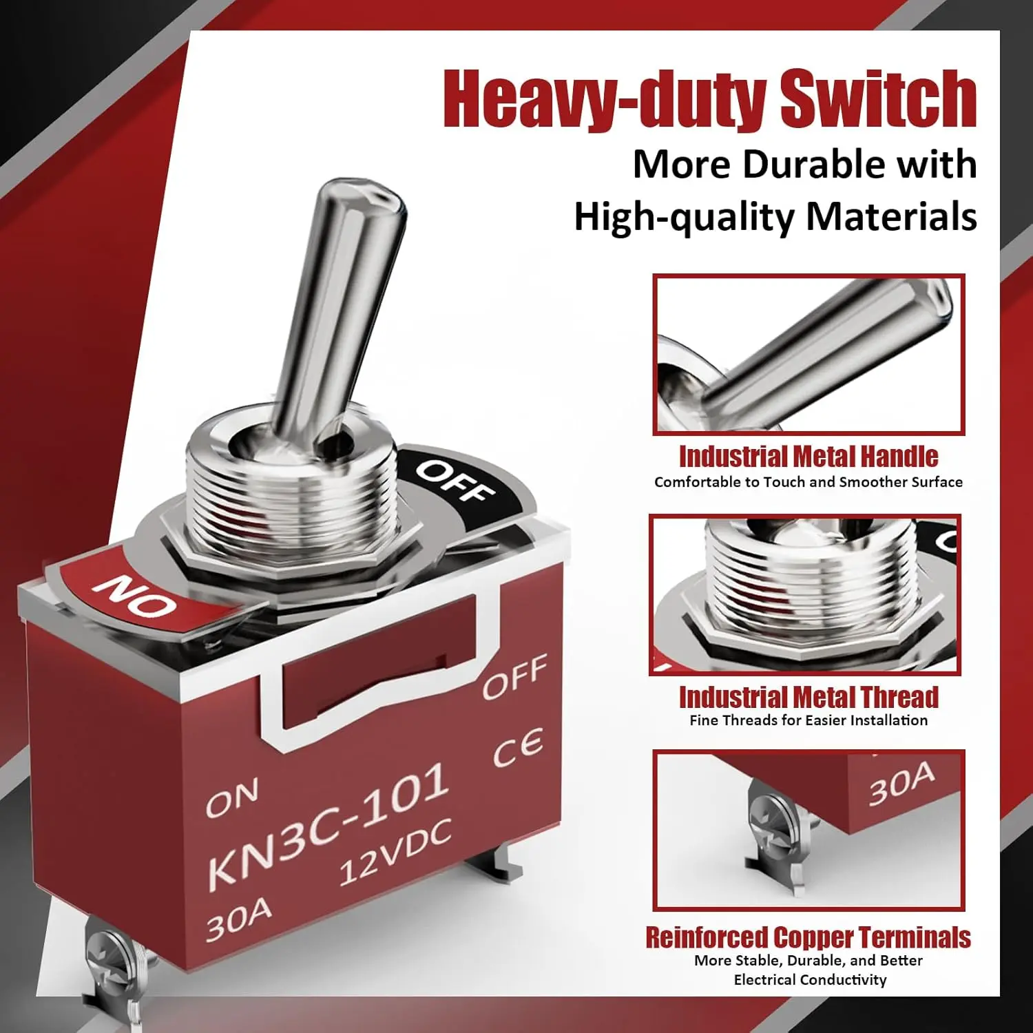 สวิตช์แบบกด KN3C-101 2 ขา SPDT 15A 250VAC ฝาครอบกันน้ำ เปิด-ปิด คันโยกโลหะ สำหรับอุปกรณ์ไฟฟ้าและเครื่องมือ