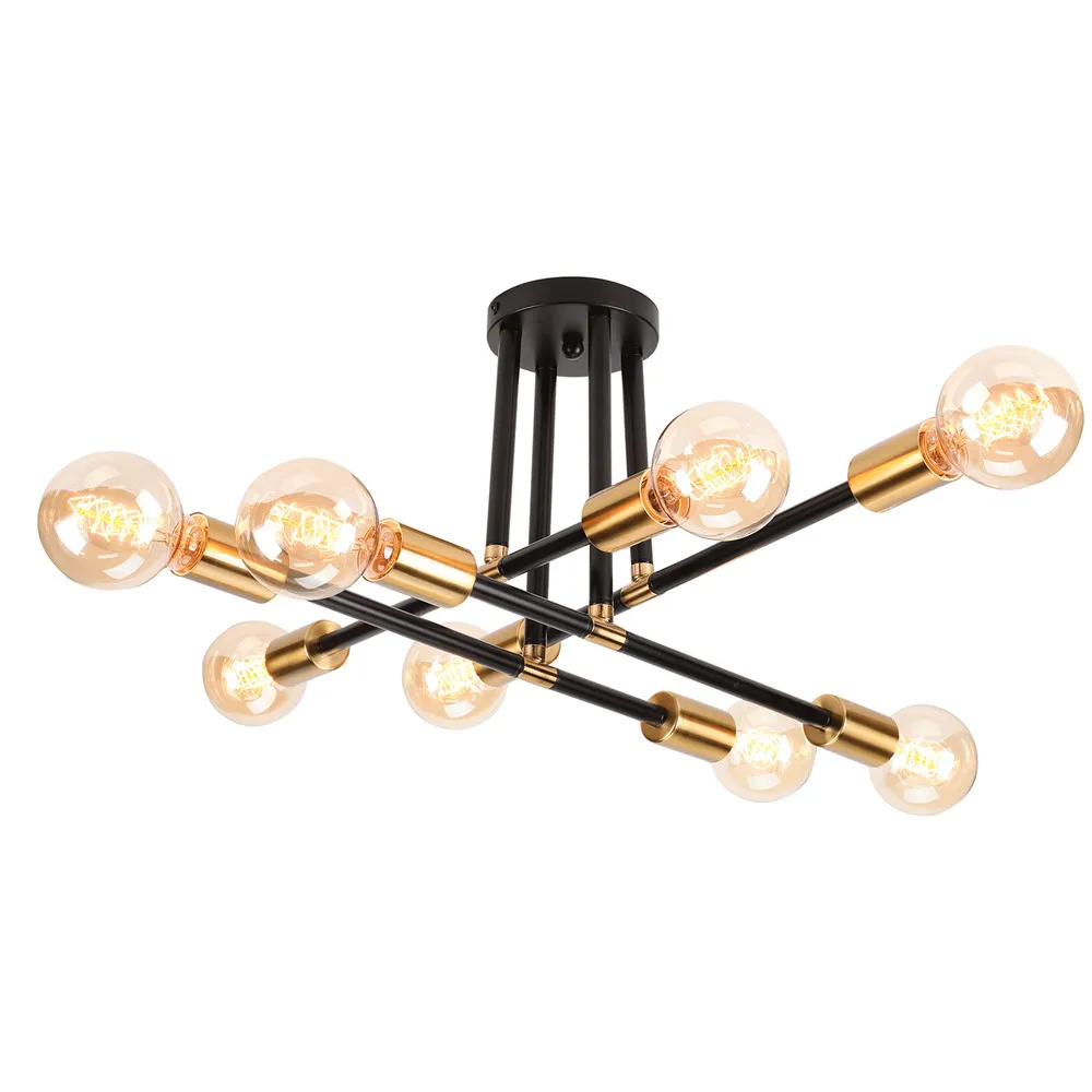 Modern Chandeliers 4 Branches 8 Light Bulbs Semi-embedded Ceiling Lamp Brushed Antique Gold Lighting Nordic Home Decoration