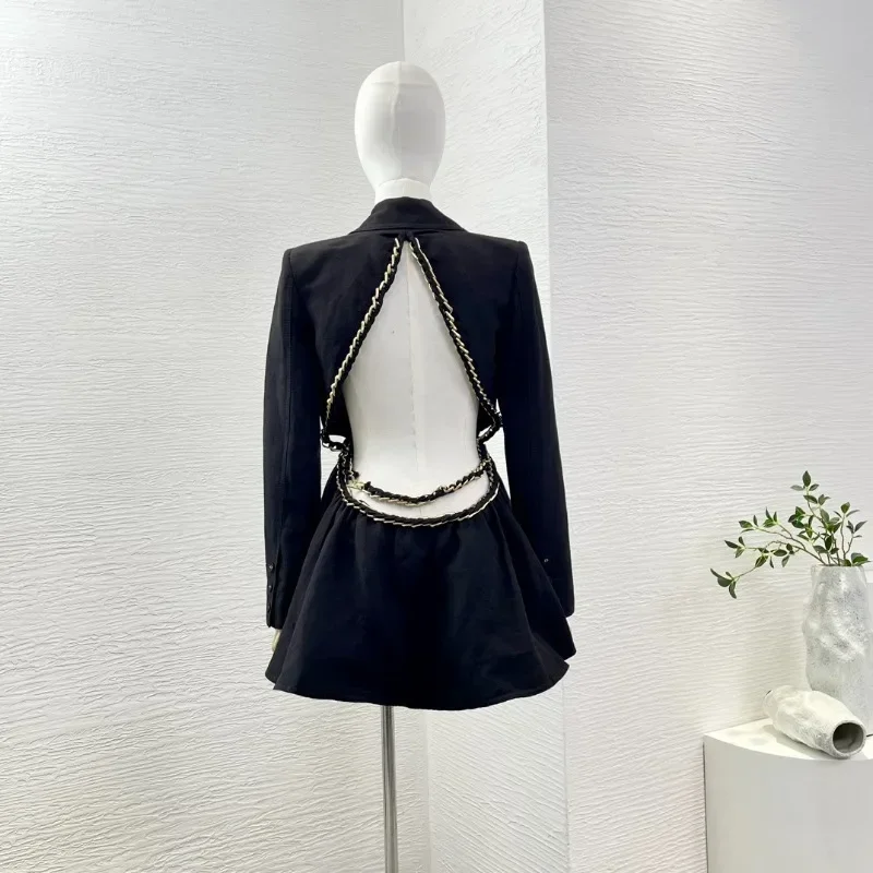 Black Tailored Collar Office Lady New Fashion Women 2024 Arrivals Sexy Long Sleeve Cut Out Waist Blazer