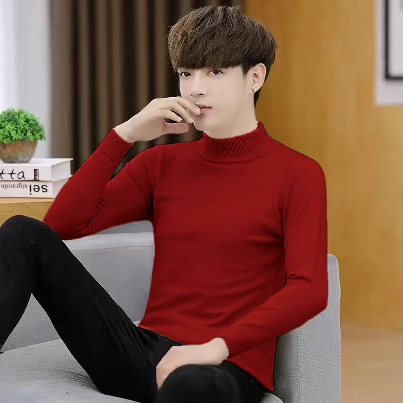 

New 2025 Men's Knitted Sweater f High Collar Autumn Winter Casual Sle Soft Polyester Fiber Long Sve Thermal Base irt