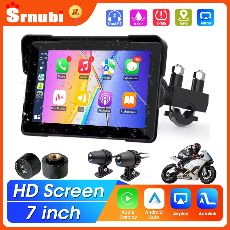 7 بوصة دراجة نارية DVR GPS الملاحة اللاسلكية Carplay و أندرويد السيارات دراجة نارية محرك مسجل شاشة عرض المحمولة DVR TPMS