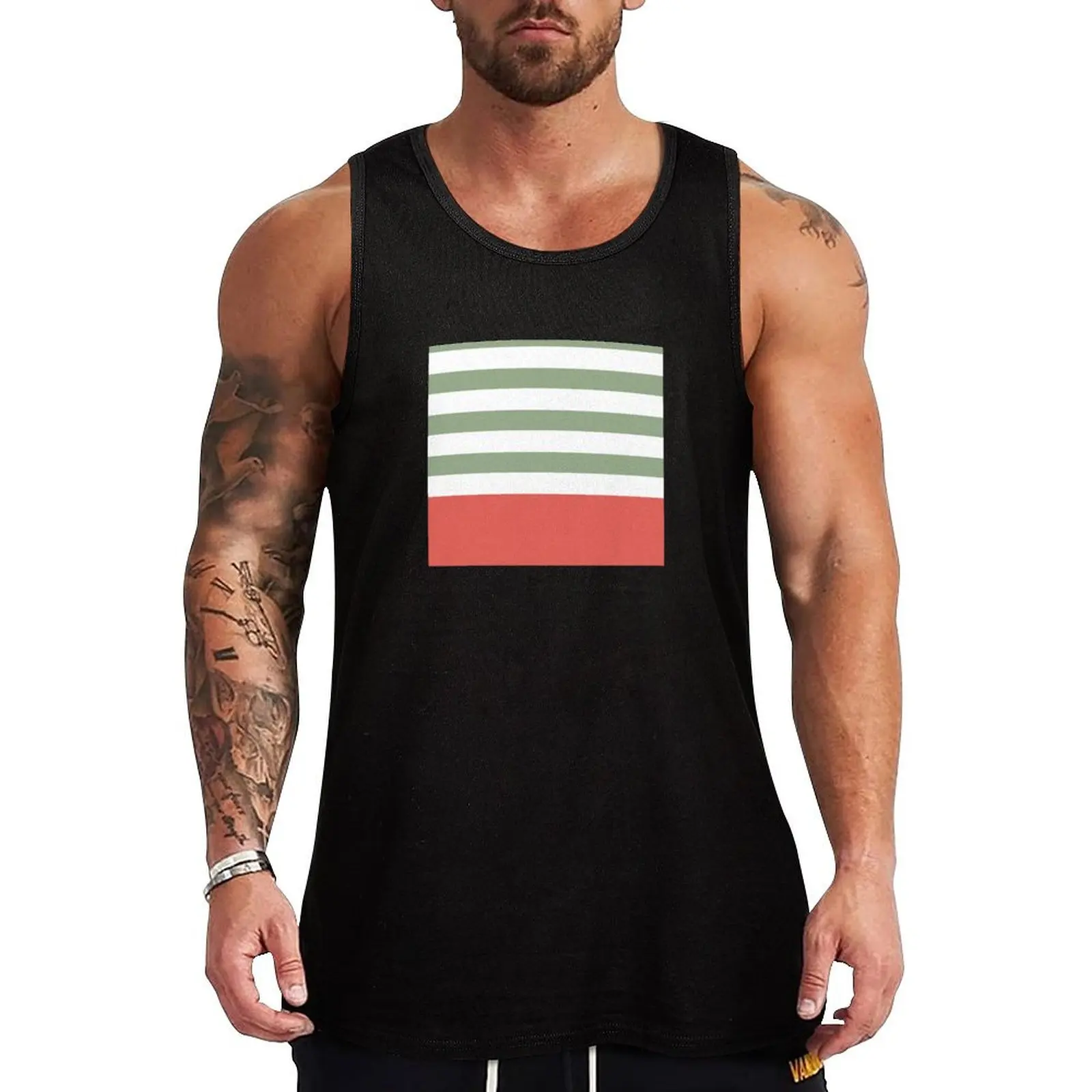 Camiseta sin mangas con rayas rojas y verdes, camiseta sin mangas elástica y duradera, informal, deportiva, sin mangas