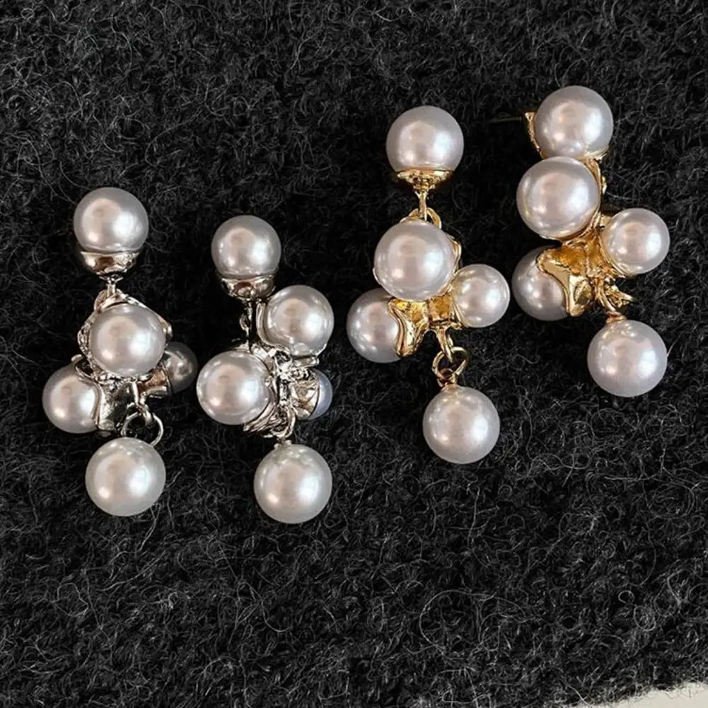 Durable Earrings Gold Plated Faux Pearl Earrings Grape Cluster Dangle Jewelry Bridal Wedding Prom Accessories for Women Formal