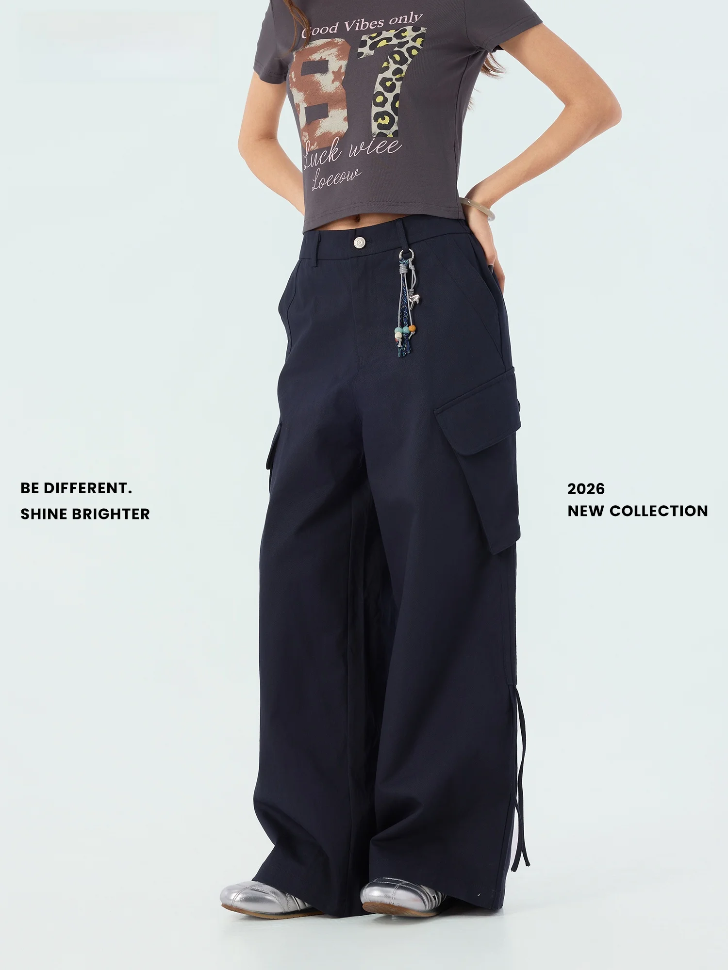 

Loose Fit Casual Cotton Work Trousers Spring New Sle k Blue Women's Loose Waist f Elastic Full Length Cotton Pants