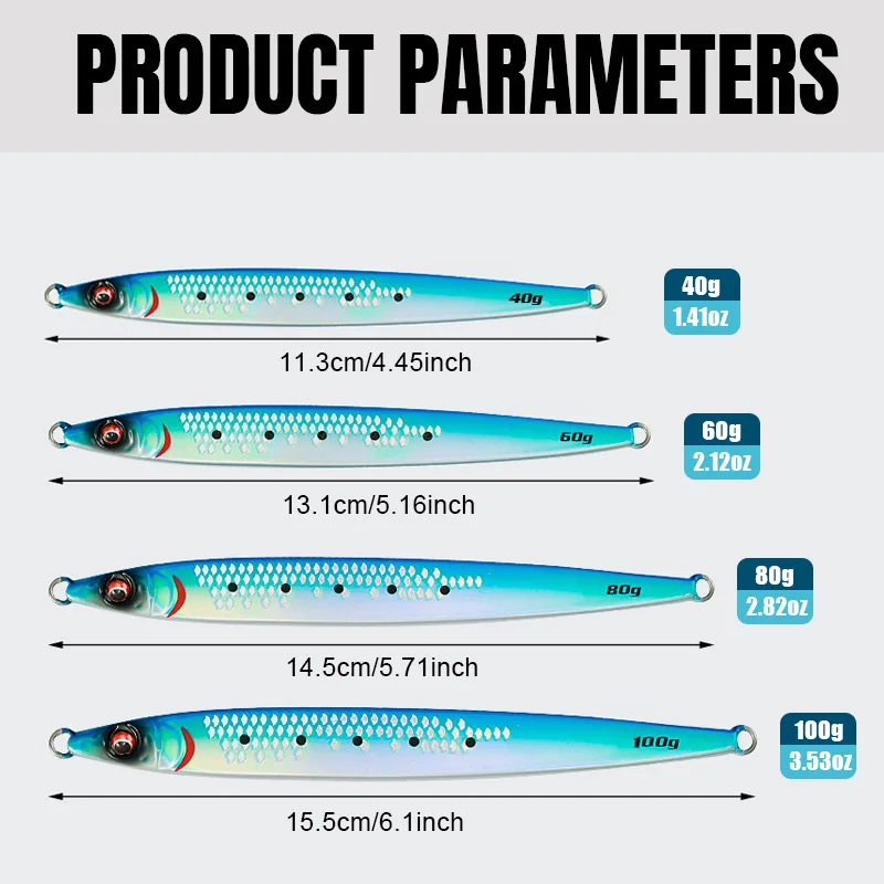 JIGGING PRO Sardine Slider Jigging Lure UV Shore Long Cast Metal Jig 40g 60g 80g 100g Saltwater Fishing Lure Artificial Bait