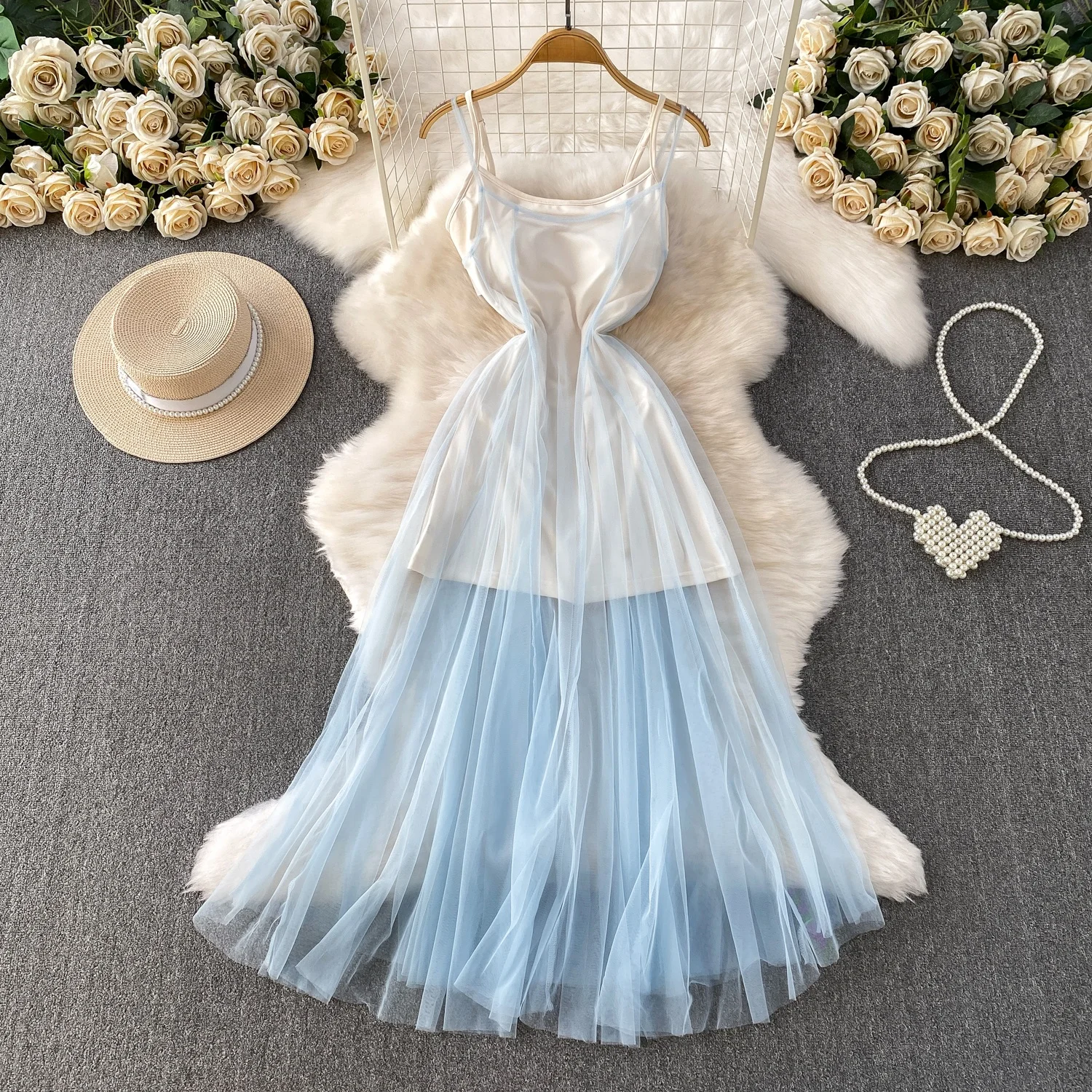 

Pure Desire Strapl Gown Women's Summer Slimming Fairy T Thin Me Long Dr High Waist A-Line Silhouette No Sve