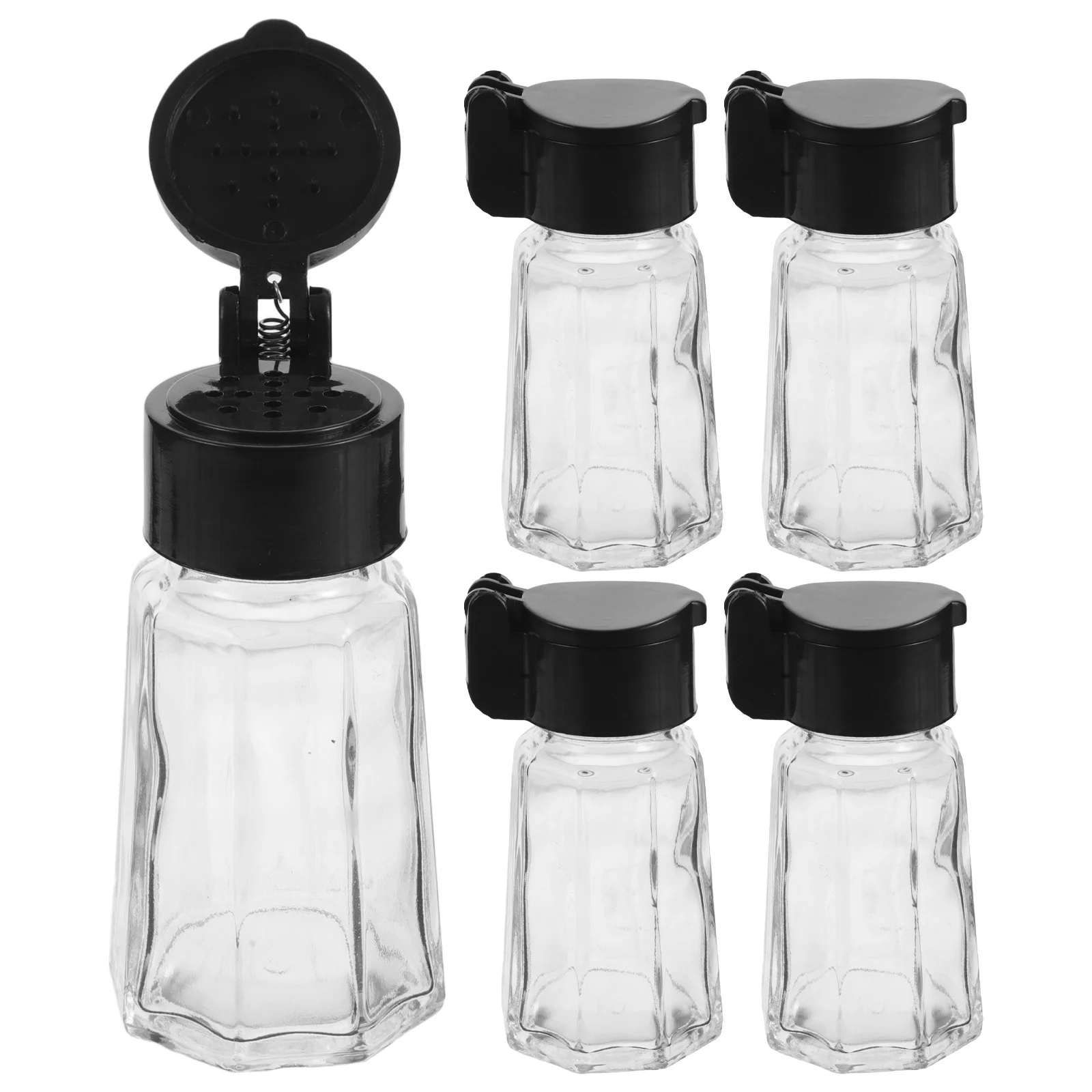 

5Pcs Transparent Kitchen Seasoning Bottles Glass Jars with Black Airtight Lids Condiment Containers for Spices Salt and Pepper
