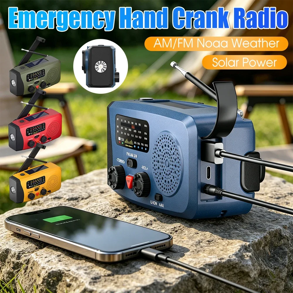 Multifunctional Solar Hand Crank Radio FM AM SW Weather Radio USB Charging Emergency LED Flashlight Power Ban