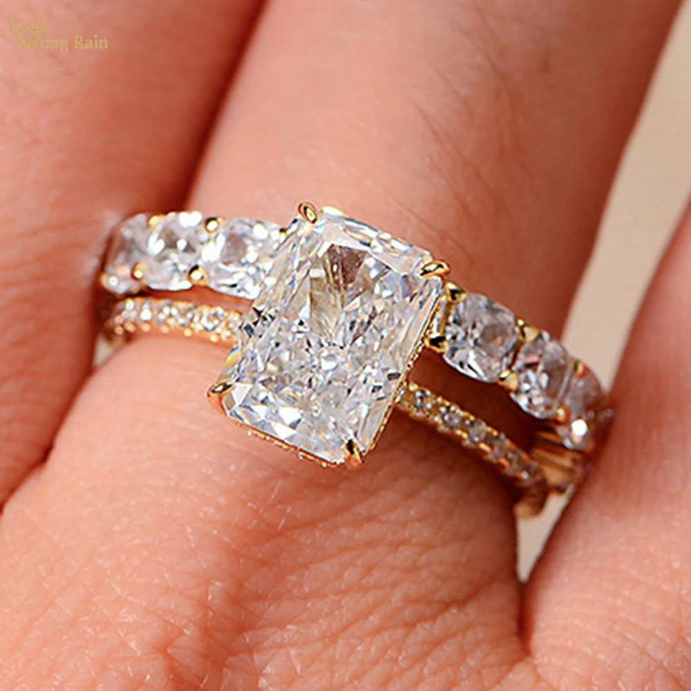 

Wong Rain 925 Sterling Silver Sparkling Crushed Ice Cut 3.5 CT Lab Sapphire Gems Women Ring Sets Fine Jewelry Anniversary Gifts