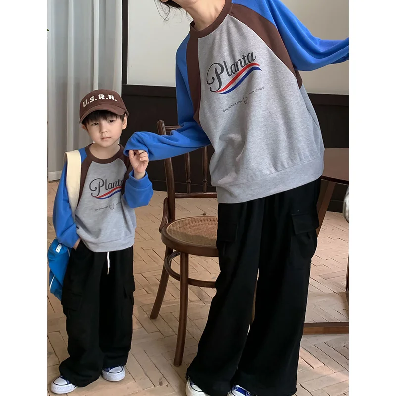 Mom and Son Matching Clothes Mother Daughter Black Grey Colour Pants Baby Boy Girl Fashion Troussers Korea Parent-child Clothing