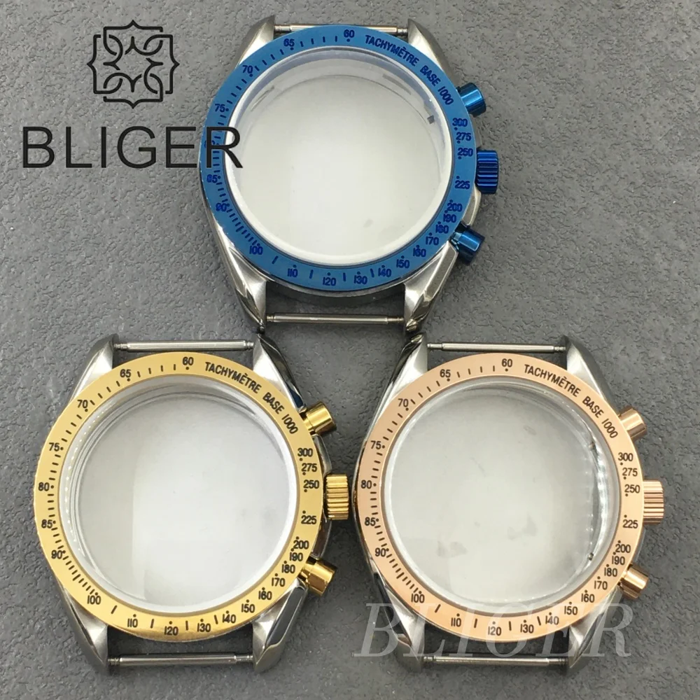 BLIGER VK63 39mm Watch Case Silver/Gold With Strap Solid Stainless Steel For VK63 Watches Automatic Movement Accessory Parts