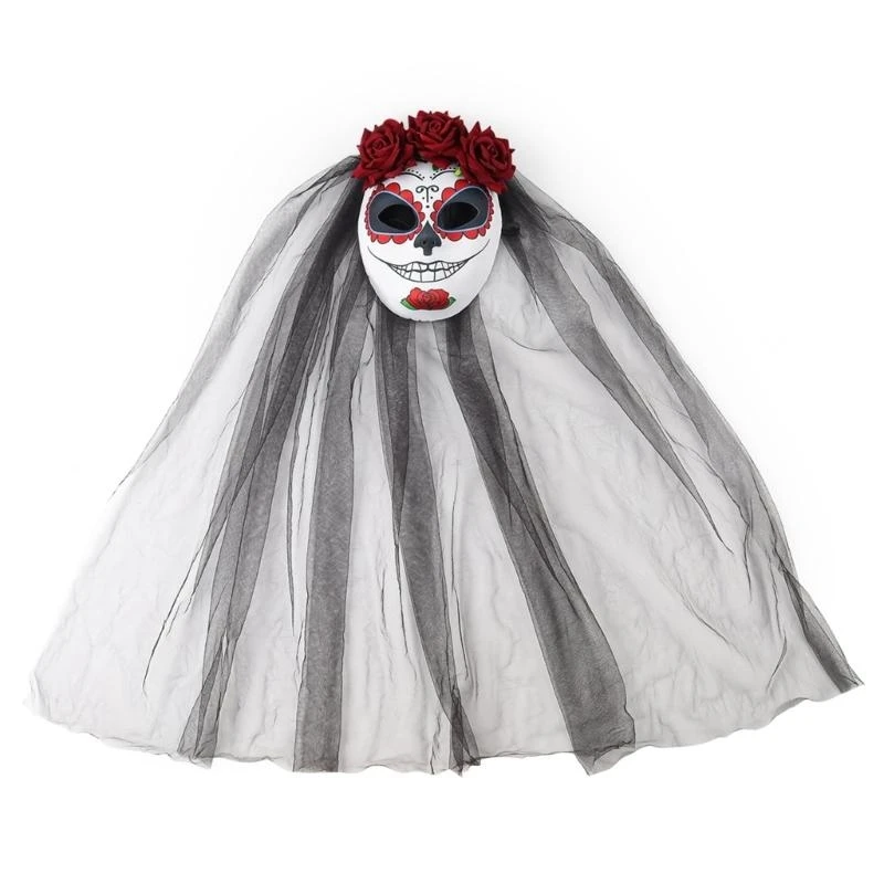 

Y5GC Day of the Dead Mask с розовой завесой Хэллоуин Страшная невеста Маска Страшная невеста аксессуары для женской девочки