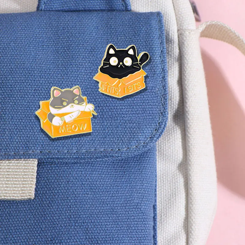 Cuterus Box Fatty Cat Collection Pins Introvert Kitty If Fits I Sits Kitten Brooches Nice Gift For Pet Lovers