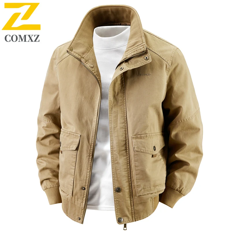 

Quality Men's Jacket 2025 Cotton Fashion Classic Comfortable Breathable Stand Up Collar Jacket Outdoor Casual Loose Work Jacket