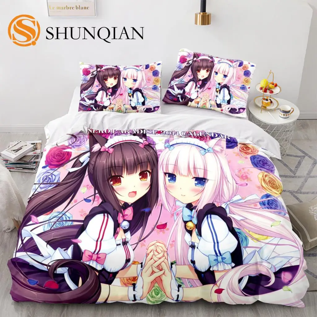 NEKOPARA  Duvet Cover Cartoon Bedding Sets Chocolate Vanilla Cosplay Bed Set 2/3 Pcs Quilt Comforter Covers Home Textiles