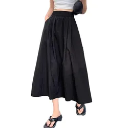 Women's Summer Elastic High Waist Pleated A-Line Flared Long Skirts