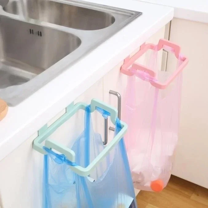 Plastic Door Back Garbage Bag Rack Kitchen Cabinet Door Rear Cloth Hanger Storage Hook Bracket Kitchen Storage Racks & Holders