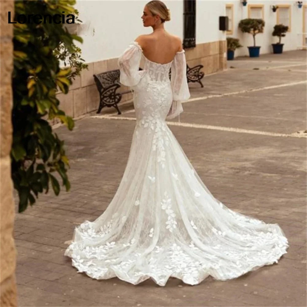 Lorencia Sexy Mermaid Wedding Dress Sweetheart Appliques Detachable Puff Sleeve Bridal Dress Bridal Gown Vestido De Noiva YMW172