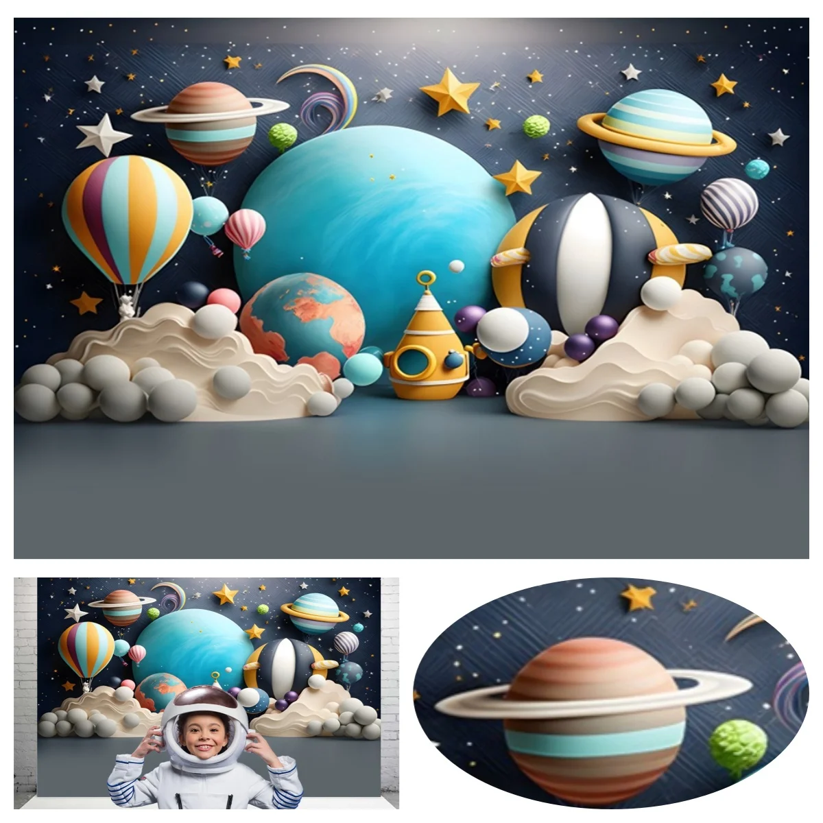 

Planet Astronaut Birthday Party Background Outer Space Rocket Galaxy Photo Kids Gift Baby Shower Photography Backdrop Banner