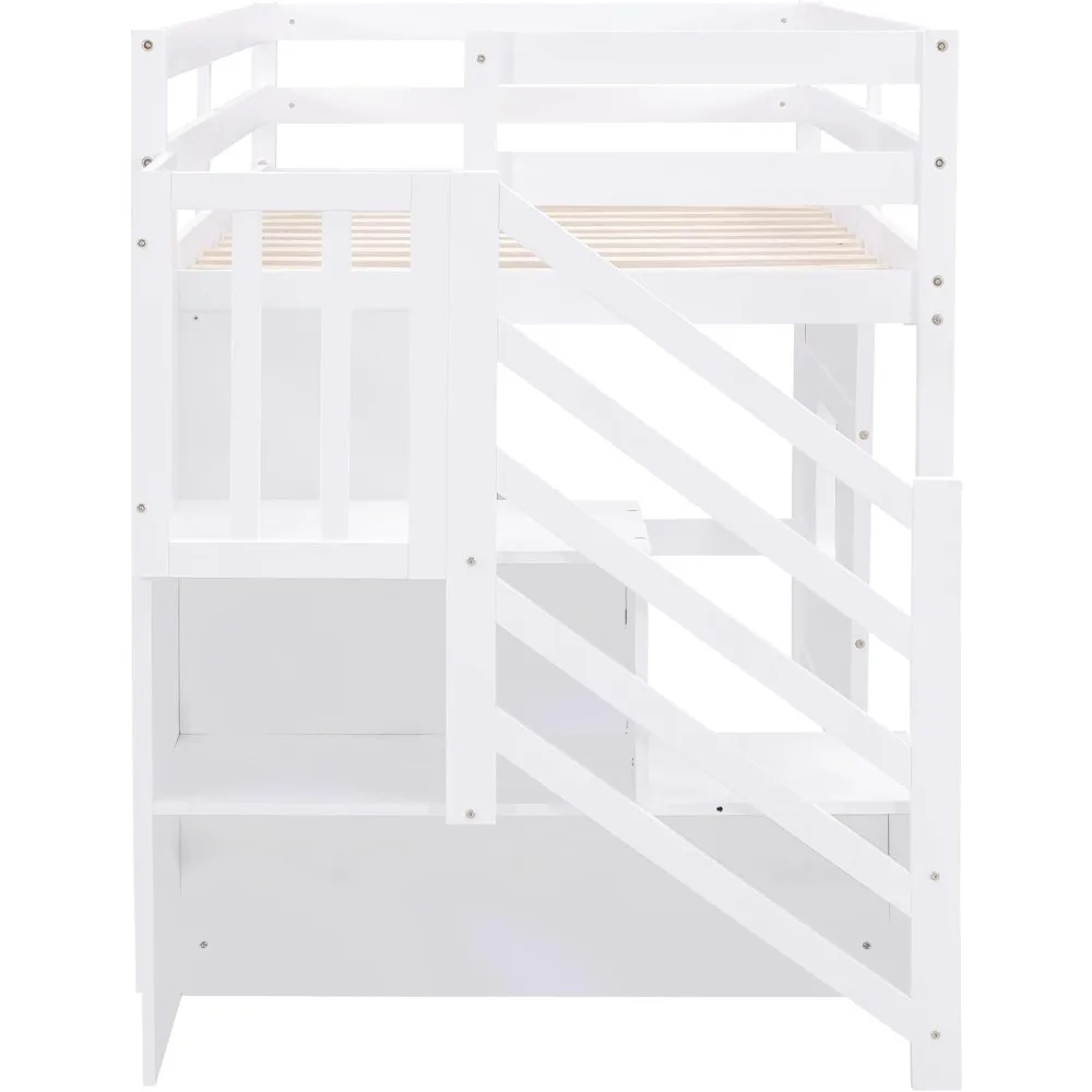 Cama alta baja con escaleras, estructura de cama doble para niños con almacenamiento 94,8" de largo x 41,8" de ancho x 50,6" de alto