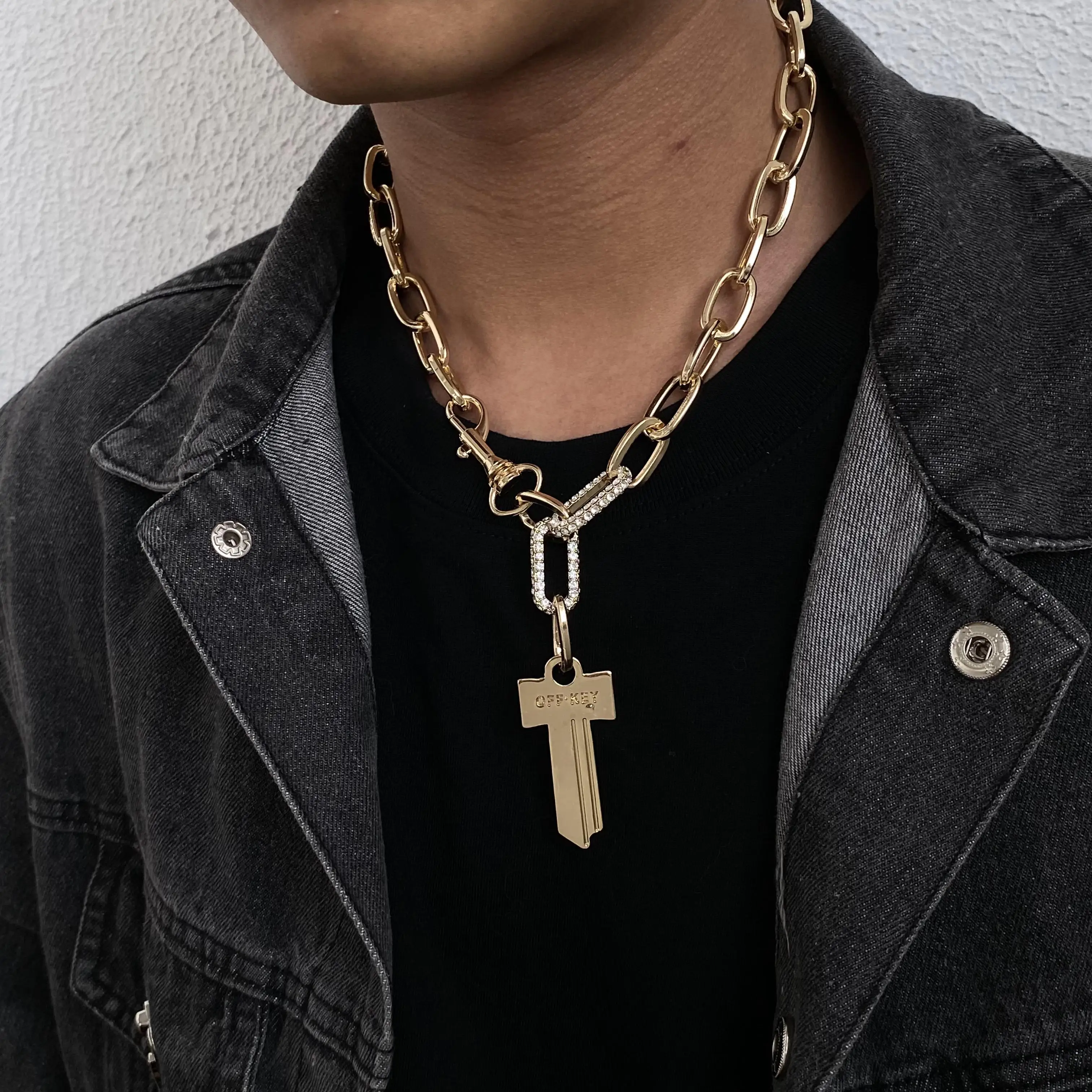 Flashbuy Punk Trendy Metal Long Chain Key Pendant Necklaces  for Women Men Chunky Thick Gold Silver Color Necklace Neck Jewelry