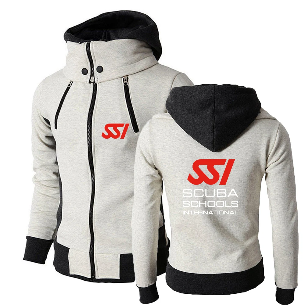 Scuba Diving Dive SSI 2024 New Tri-color Hooded Jacket Spring Autumn Men's Comfortable and Leisure Slim-fit Spliced Zipper Tops