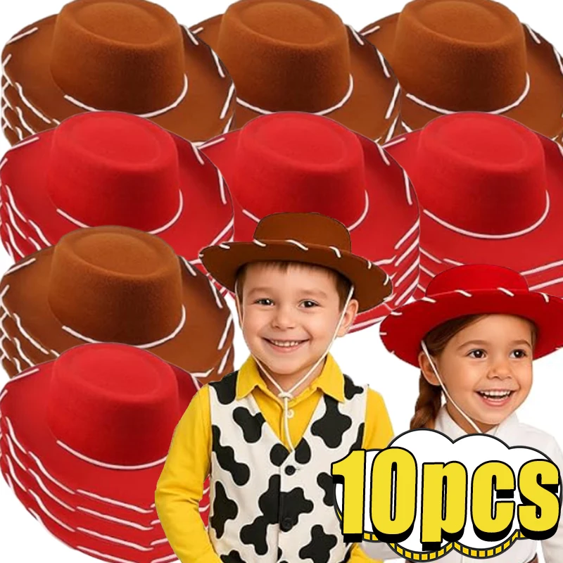 10Pcs Adjustable Children's Cowboy Hats Kids Party Cowboy Cowgirl Felt Hats for Western Halloween Birthday Dress Up Costume