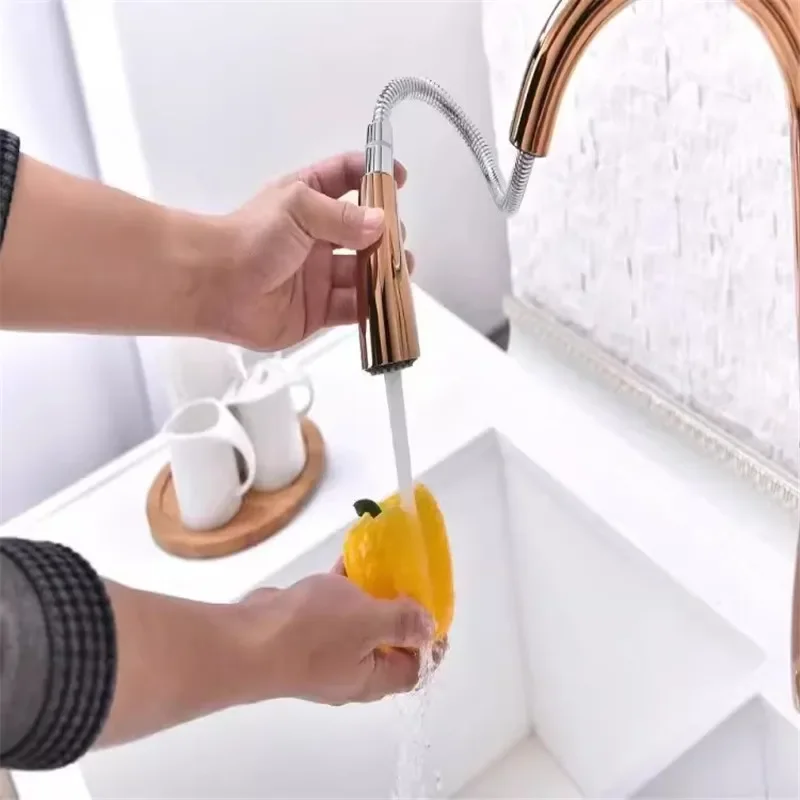 Kitchen Faucets  Single Handle Pull Out Kitchen Mixer Tap Single Hole Rotating Rose Gold Water Mixer Tap Mixer Tap