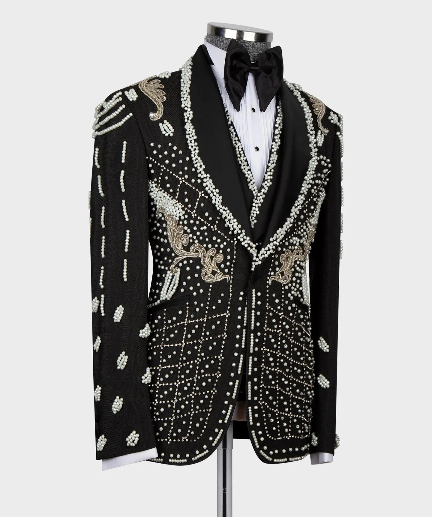 Luxury Wedding Tuxedos Beads 2-Piece Blazer Pearls Single Breasted Formal Prom Jacket Slim Fit Custom Made trajes para hombre