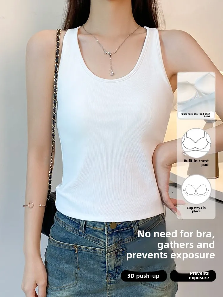 

White U-Ne Women's Vest Summer Inner Wear Bra Inteated Sli Ba Base irt Trendy Svel Top