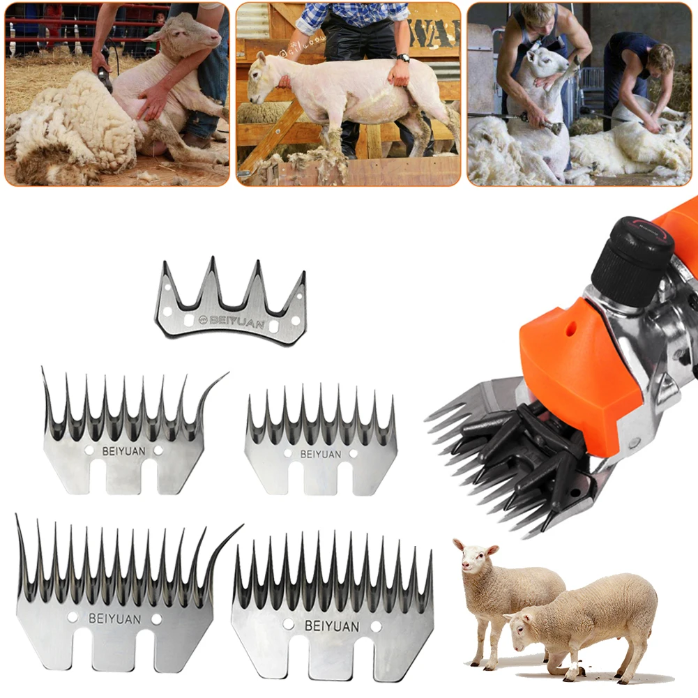 9-Tooth/13-Tooth Sheep Shears Blades and 4-Tooth Comb Shear Blades Replacement Straight/Bending Clipper Blades for Sheep Shear