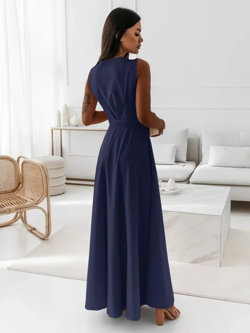 2025 sommer Neue Mode frauen Kleid Tie-neck V-ausschnitt Lange Abendkleid Kleid für Frauen Party Gala – Detail 13
