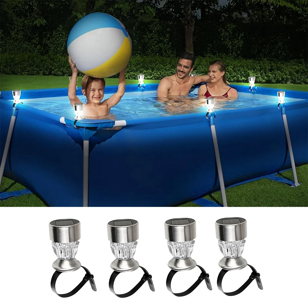 4pcs 3 Color Solar Pool Light 5.5 Stainless steel Diamond bandage Lamp IP44 Waterproof Swimming Pool Trampoline Decor Lights