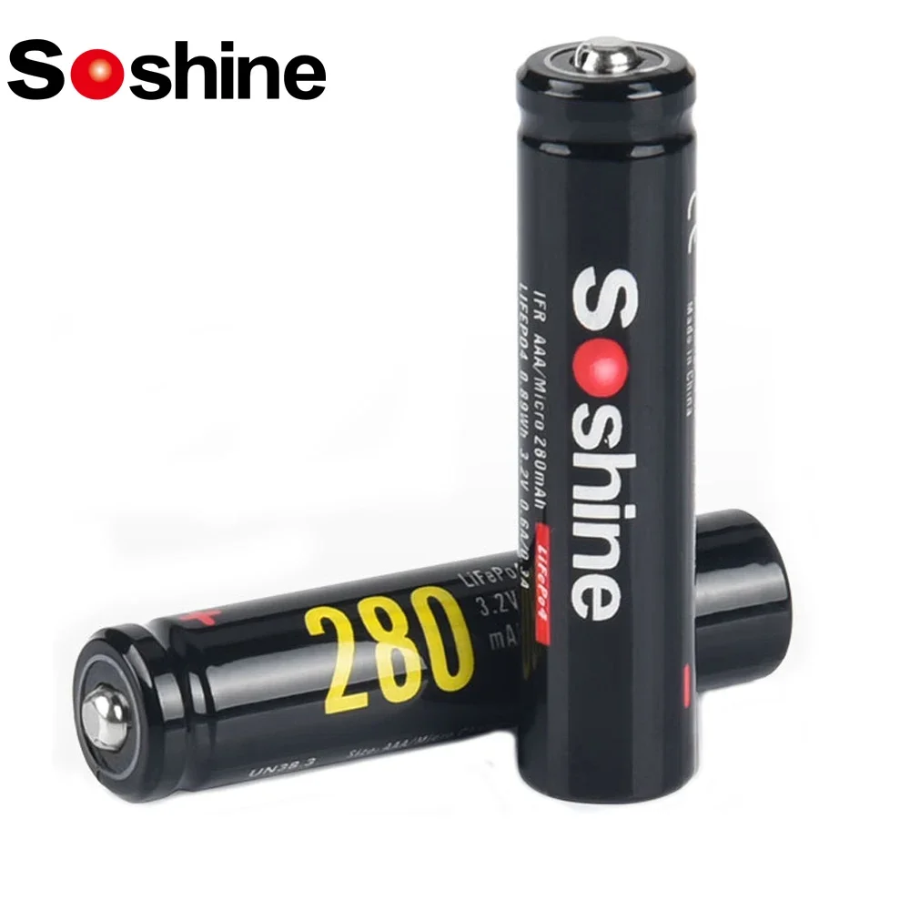 Soshine 10440 LiFePO4 280mAh Rechargeable Battery 3.2V AAA Batteries for Microphone Headlamp Flashlight Radio Small Fan Recorder