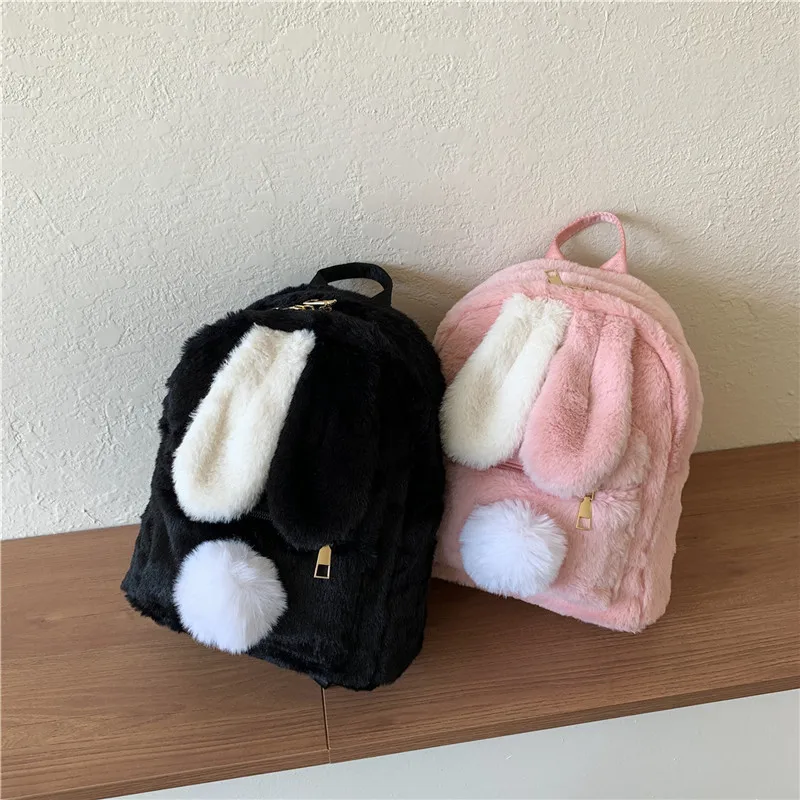 Sac à Dos en Peluche avec Nom Personnalisé Brodé pour Femme, Petit, Mignon, Doux, avec Oreilles de Lapin, Nouvelle Collection Automne/Hiver