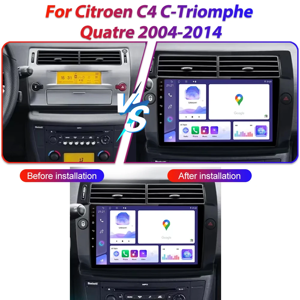 Android 15 Car Radio For Citroen C4 C-Triomphe Quatre 2004-2014 Multimedia Video Player GPS Carplay Auto Stereo Head Unit DVD