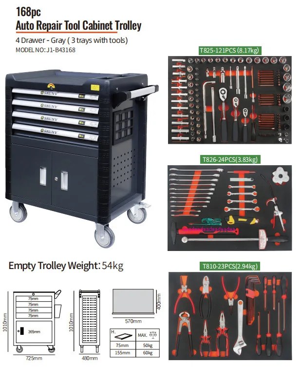 168-piece tool cart set ratchet wrench large set of maintenance tools