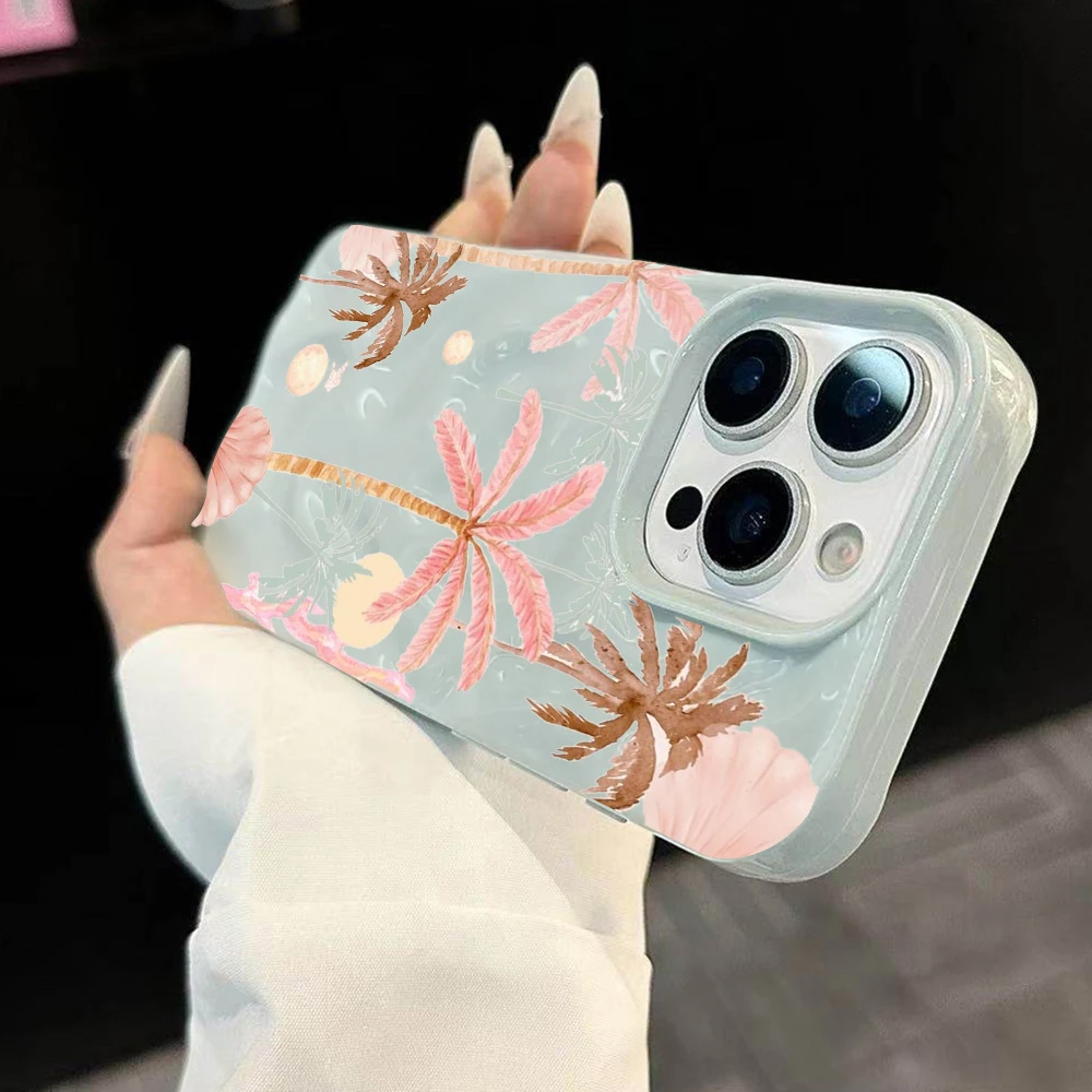 Sommer-Kokosnusswald-Kunst-Handyhülle für iPhone 17 16 15 14 13 12 11 Pro Max 14 Plus 17Air Falten-Wellen-Soft-Silikon-Schutzhülle – Detail 1