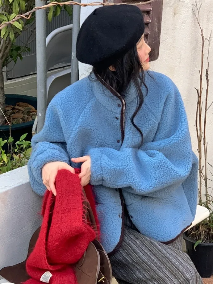 

Chic Blue Furry Zipper Women's Jaet Winter Anti-Aging Faion Design ort Top Loose Fit Other Material 00% Ladies Coat