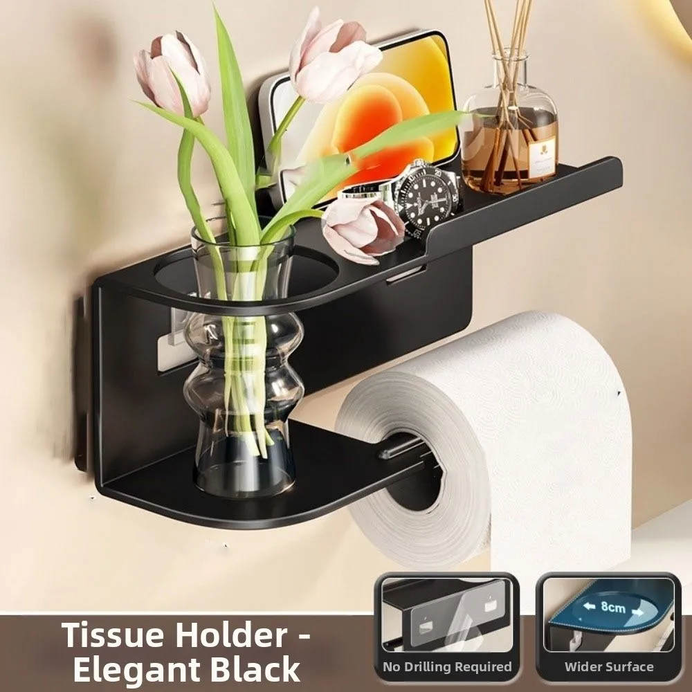 

Multi-functional Toilet Paper Holder Punch-Free Installation Space-Saving Adhesive Toilet Paper Holder with Storage Shelf