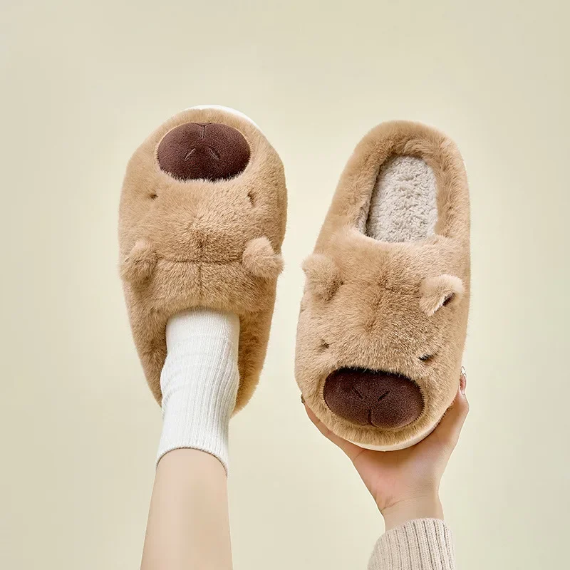 Chaussons en peluche chauds unisexes, dessin animé Kapibala, toboggans d'intérieur non alds, chaussures en coton pour couple, hommes et femmes, Parker Round Home, hiver