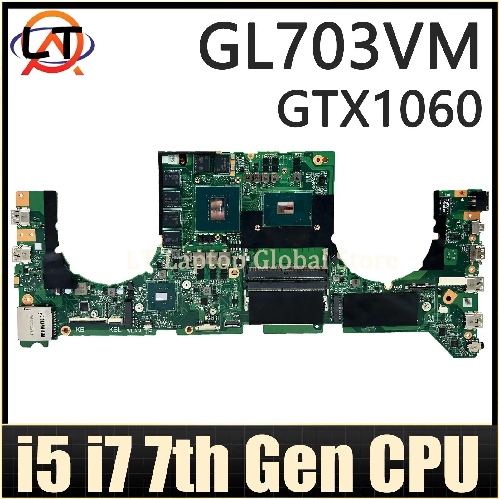 Mainmainboard untuk ASUS ROG GL703VM Motherboard Laptop I5-7300HQ I7-7700HQ CPU GTX1060-3G/6G papan utama