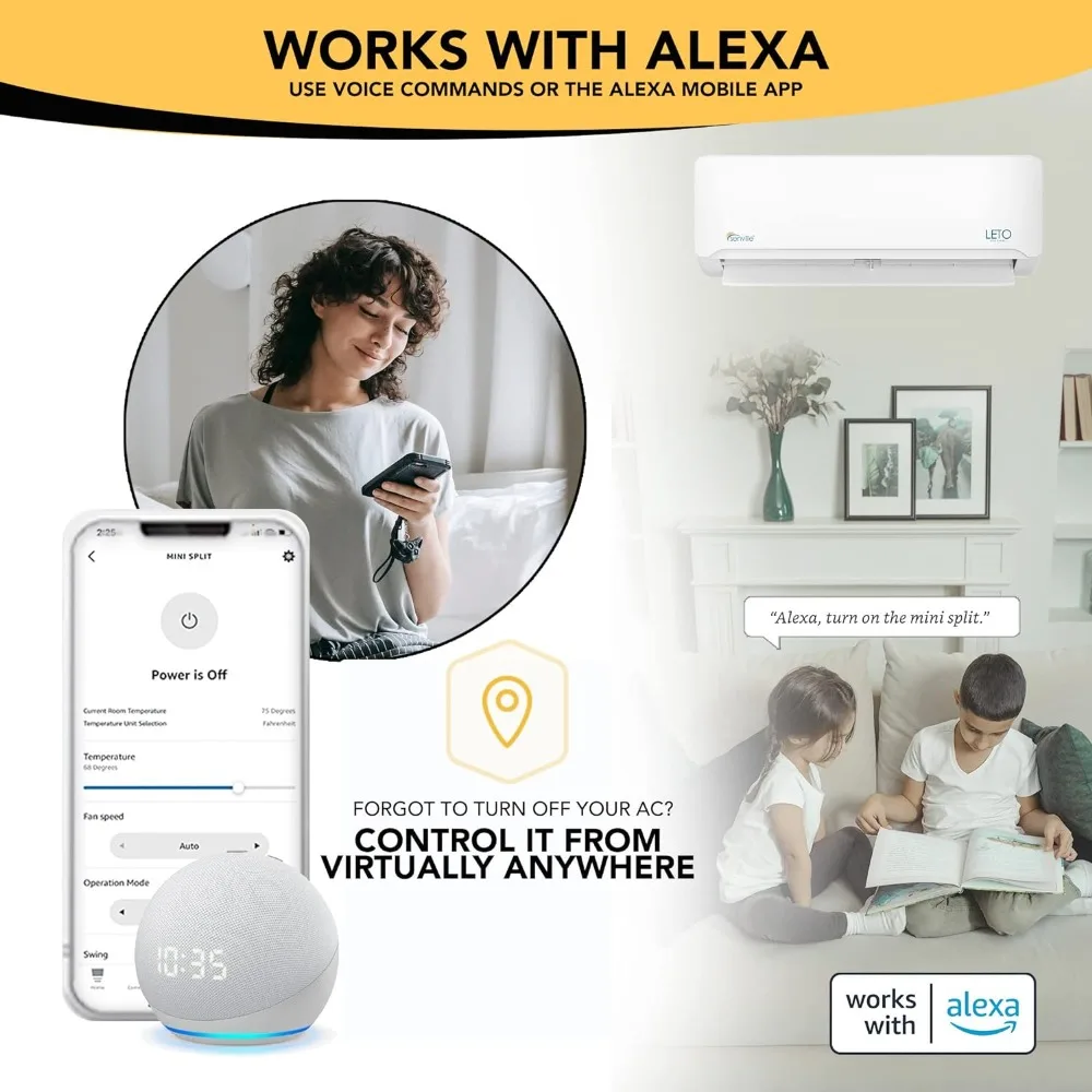 Série Mini Bomba De Calor De Ar Condicionado, 9000 BTU 110 120V, inversor, funciona com Alexa, SEER2 21.5, branco