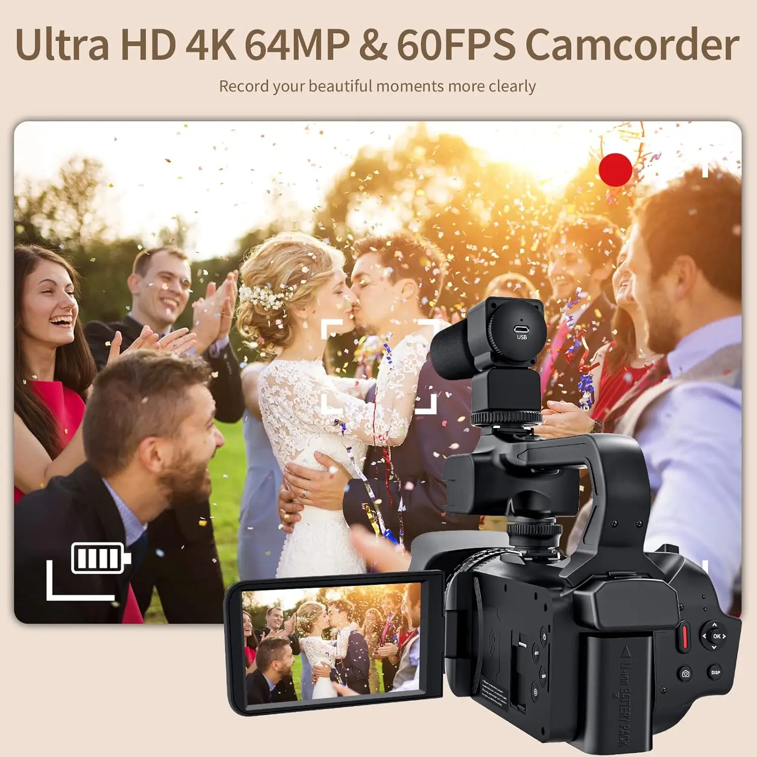 4K Video Cameras for Photography 64MP 60FPS HD Auto Focus Vlog Digital Camera 18X Zoom Live Streaming Webcam Recorder Camcorder