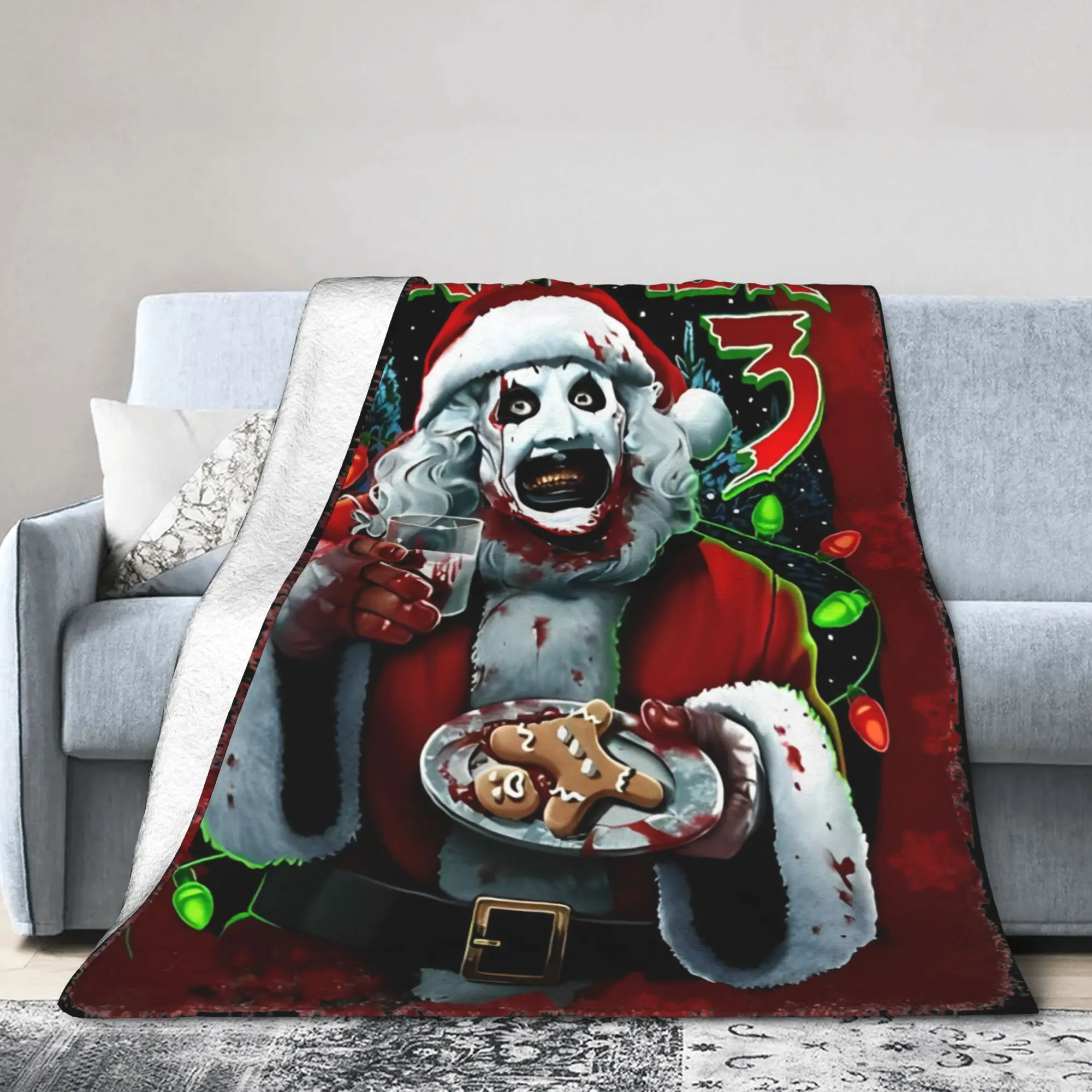 

Comfortable Terrifier 3 Christmas Blanket Accessories Bedding Decorative Throw Blanket Lightweight Thin Velvet for Car