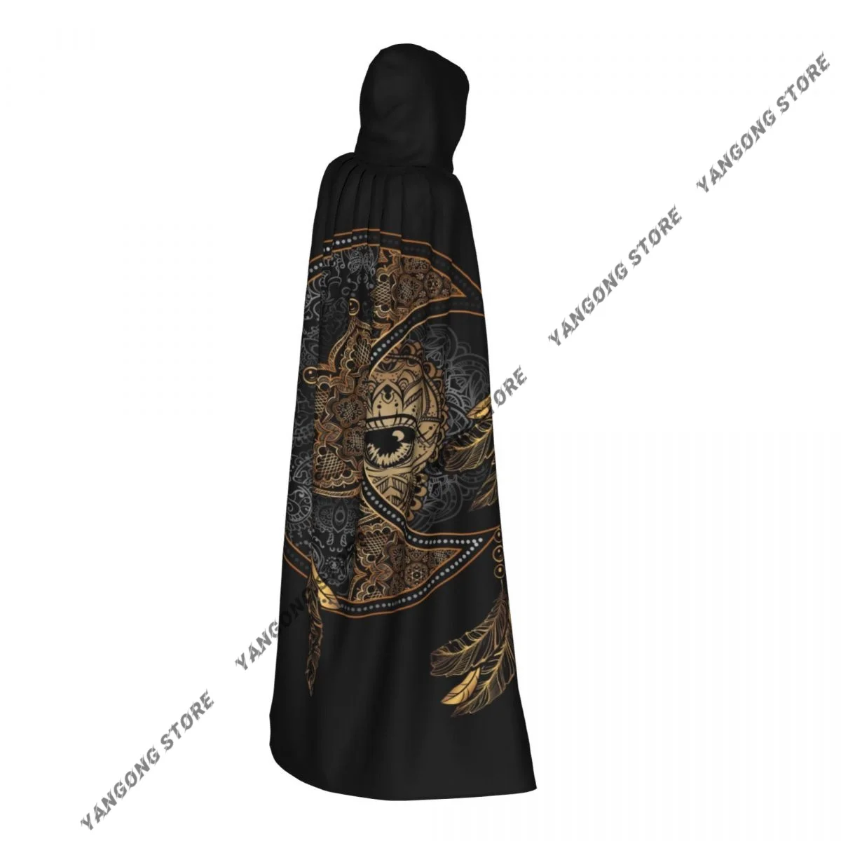 

Boho Golden Crescent Moon And Sun Cloak Hooded Cosplay Costume Halloween Adult Long Party Cape