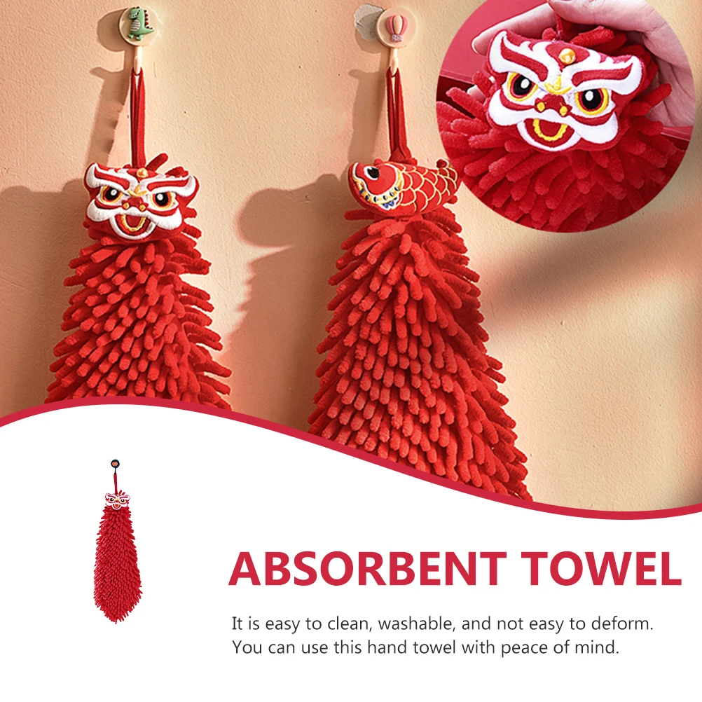 منشفة يد معلقة حمراء، منشفة مسح الشنيل سريعة الجفاف ماصة للحمام والمطبخ، مريحة للمنزل